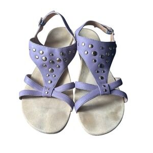 Vionic Sandals Purple Ankle Strap‎ Wedge Heel Shoes Size 8 Leather Bling #S2-1